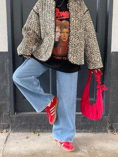 Autumn style. Leopard print style. Transitional outfit idea. Pop of red. Adidas gazelle outfit. Red Adidas Gazelle, Gazelle Outfit, Adidas Gazelle Outfit, Pop Of Red, Autumn Style, Red Adidas, Print Style, Red Outfit