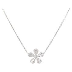 Luxury Necklaces With Pave Setting And Flower Pendant, Diamond Flower Necklace, Baguette Cut Diamond, Diamond Flower, Baguette Cut, Fine Jewellery Necklace, Drop Necklace, G H, Flower Necklace