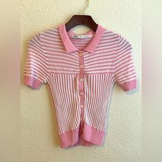 Never Worn But No Tags. Zero Imperfections. Buttons Work. Comfortable And Preppy. Collared Blouse, Zara Tops, Pink And White, Pink White, Button Downs, Button Down Shirt, Im Not Perfect, Zara, Womens Tops