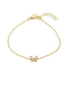 Hallie Diamond Single Butterfly Bracelet 14K - LeMel Elegant Yellow Gold Bracelet With Butterfly Charm, Butterfly Chain Bracelet, Single Butterfly, Tennis Jewelry, Dainty Gold Jewelry, Diamond Butterfly, Butterfly Bracelet, Silver Plated Jewelry, Slipper Shoes