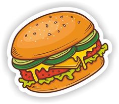 a large hamburger sticker with cheese and lettuce on it's side