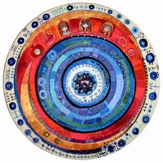 a colorful plate with many designs on it