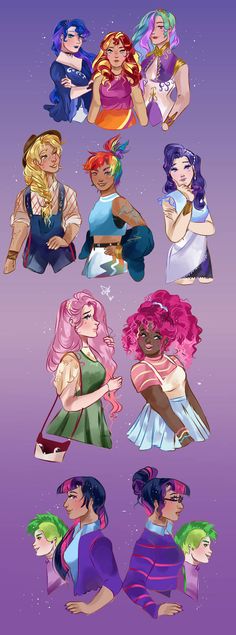 some cartoon characters with different hair colors