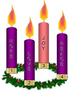 three candles with the words hope, love, and joy written on them are surrounded by holly