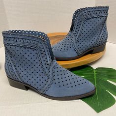 Brand New Casual Closed Toe Boots With Perforations, Blue Ankle-high Booties For Spring, Spring Blue Ankle Booties, Blue Ankle Booties For Spring, Casual Ankle-high Boots With Perforations, Casual Blue Spring Booties, Casual Blue Booties For Spring, Spring Blue Booties, Casual Ankle Boots With Perforations