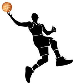 a basketball player dribbling the ball with his hand silhouetted on a white background