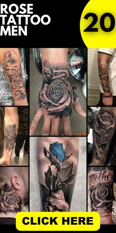 a collage of photos showing different tattoos on men's arms and hands with the words rose tattoo men