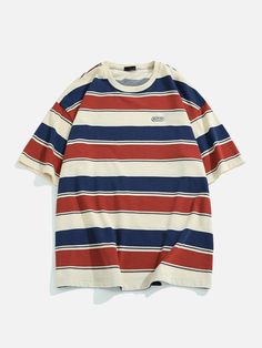 DetailsPattern Type: stripedMaterial: Cotton, PolyesterCollar: O-NeckFit: Oversized Stylish Clothes, Striped T Shirt, Couple T-shirt, Streetwear Y2k, Red Stripe, Color Shorts, Dream Clothes, Patterned Shorts, Look Cool