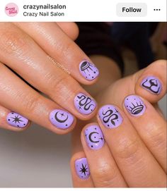 Witchcraft Nail Designs, Fortune Teller Nail Art, Zen Nail Art, Fortune Teller Nails, Chakra Nails, Tarot Nails, Nails 23, Cartoon Nails, Witchy Nails