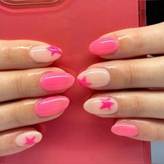 Pink Stars Nails, Stars Nails, Star Nail Designs, Teen Nails, Cute Simple Nails, Summery Nails, Girly Acrylic Nails, French Acrylic Nails, Cute Gel Nails