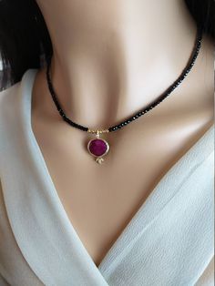 "Free upgraded shipping Layered choker, gemstone layered Necklace. Gold choker, Black Spinal choker with Ruby Pomegranate shape Center We offer a combination of the apple and the serpent from heaven Dimensions pendant: The height of the pendant is 26 mm/0.10\" The pendant wide:17mm / 0.67 \" Material: charm: Ruby Pomegranate 18ct gold Vermeil over sterling silver gemstone: Black Spinal 3-3.5mm Clasps and beads: 18ct gold Vermeil sterling silver You choose a length between 14 \"-20\" Shown on the Elegant Crystal Gemstone Bead Choker Necklace, Elegant Gemstone Beaded Choker Necklaces, Elegant Crystal Gemstone Beads Choker, Gold Gemstone Choker, Gemstone Beaded Choker Necklace As Gift, Gemstone Beaded Choker Necklace For Gifts, Elegant Faceted Beads Crystal Choker Necklace, Elegant Crystal Choker Necklace With Faceted Beads, Black Beads Crystal Choker Necklace Gift