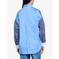 Find SANDRO Relaxed-fit Long-sleeve Striped Cotton Shirt 10 on Editorialist. Sandro cotton shirt100% cottonExposed button fastening at frontRelaxed fit, contrast collar, long sleeves, all-over stripe patternMachine wash coldTrue to sizeModel is 5ft 9in/1.75m and wears a size UK 8Lightweight, non-stretch Blue Cotton Tops With Cuffed Sleeves, Relaxed Fit Long Sleeve Poplin Blouse, Casual Long Sleeve Poplin Top, Summer Cotton Blouse With Striped Sleeves, Spring Cotton Blouse With Striped Sleeves, Blue Long Sleeve Shirt With Cuffed Sleeves, Long Sleeve Poplin Tops For Summer, Relaxed Fit Poplin Tops With Button Cuffs, Summer Long Sleeve Poplin Shirt