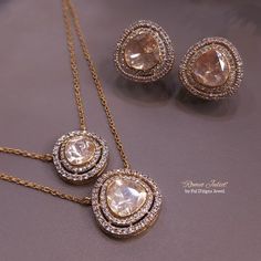 Pendent Set Gold Pendant Earrings, Polki Designs, Polki Pendant Set, Mangalsutra Pendent, Step Chain, Diamond Polki Jewellery, Polki Pendant, Jewelry Closet, Diamond Tops