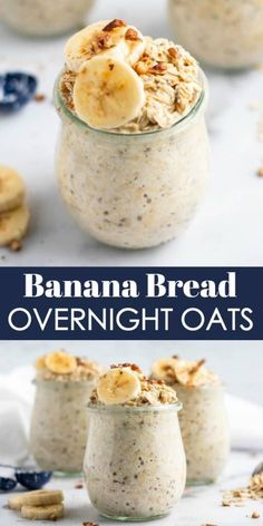 banana bread overnight oats in small glass bowls