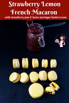 strawberry lemon french macarons with strawberry jam and meringue buttercream