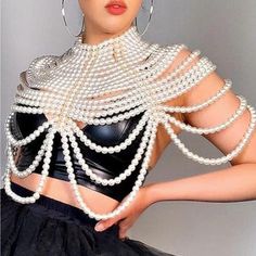 Brand New, Great Condition, Pearls, Pearls!! Beautiful Addition To Your Wardrobe, Add To Any Simple Dress Or Top To Create Your Own Style. One Size Fits Most Princess Power, Body Necklace, Shoulder Necklace, Pearl Collar, Mock Neck Bodysuit, White Flares, Simple Dress, Flare Trousers, Collar Designs