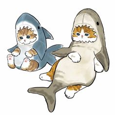 two cats are dressed up as shark and cat