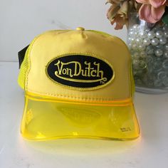 Nwt Von Dutch Vintage Limited Edition Hat Trendy Yellow Visor Baseball Cap, Trendy Yellow Baseball Cap With Visor, Trendy Yellow Baseball Cap For Summer, Trendy Yellow Trucker Hat For Spring, Trendy Yellow Trucker Hat For Summer, Yellow Trucker Hat Baseball Cap For Spring, Trendy Yellow Trucker Hat With Curved Brim, Yellow Flat Brim Baseball Cap For Summer, Yellow Trucker Hat With Curved Brim For Spring