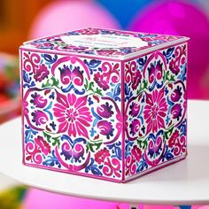 Pink blue Mexican tiles bridal shower Favor Boxes | Zazzle Coated Almonds, Mexican Talavera Tile, Mexican Talavera, Talavera Tiles, Wedding Candy, Personalized Favors, Colorful Party