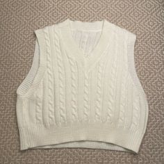 White Knit Vest From Yesstyle. Never Worn Size S Aesthetic Vest, White Knit Vest, Knit Vests, Thrift Ideas, Beige Vest, Concert Fits, Crochet Vest, Vest White, Conan Gray