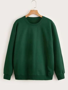 Men Solid Round Neck Sweatshirt | SHEIN USA Dark Green Sweatshirt, Fashion Reels, Colorful Sweatshirt, Men Sweatshirts, Plain Sweatshirt, Green Crewneck, Men Hoodies, Sweet Shirt