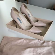 Gorgeous And Chic 100% Authentic Prada Leather Pumps In A Blush Color. Great Condition! Please Feel Free To Reach Out With Any Questions. Luxury Beige Heels With Leather Lining, Designer Beige Calf Leather Heels, Designer Almond Toe Heels With Leather Lining, Shoes Prada, Prada Leather, Prada Shoes, Blush Color, Leather Pumps, Shoes Women Heels