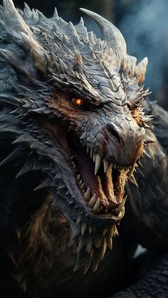 a close up of a dragon with its mouth open