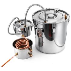 2/3/5/8 Gallons Moonshine Still Spirits Kit Water Alcohol Distiller Copper Tube Boiler Home Brewing Kit with Thumper Keg Stainless Steel - Trendha Diy Whiskey, Oil Distiller, Alcohol Still, Distilling Equipment, Distilling Alcohol, How To Make Moonshine, Whiskey Still, Water Distiller, Wine Making Kits