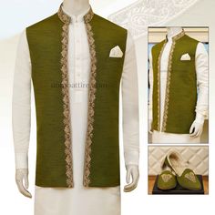 Latest design waistcoat for mehndi - Uomo Attire Mehndi Waistcoat Men, Latest Waistcoat Designs For Men, Sleeveless Wedding Vest For Festivals, Green Bollywood Nehru Jacket For Wedding, Embroidered Sleeveless Wedding Vest, Sleeveless Nehru Jacket With Zari Work For Wedding, Sleeveless Sherwani For Wedding And Festive Occasions, Fitted Sleeveless Vest With Zari Work, Festive Fitted Embroidered Vest