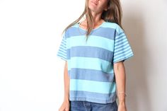 Colorful Grunge, Toned Women, Late 90s, Striped T Shirt, Warm Sweaters, Blue Shorts, Short Sleeve Top, V Neck Tops, Tie Dye Top