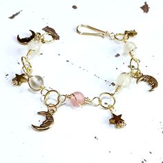 Cherry Quartz Crystal Beaded Bracelet Gold Tarnish Resistant Wire Wrapped Gemstone Beads & Gold Plated Charms Crescent Moons & Stars Hook Style Clasp Bracelet Measures 7.5" In Length 1 Piece Handmade Offers Welcome Cherry Quartz, Diamond Supply Co, Clasp Bracelet, Diamond Supply, Crystal Beads Bracelet, Bracelet Charm, Bracelet Clasps, Bracelet Gold, Women Accessories Jewelry