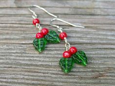 Christmas Earrings With Holly Leaves and Holly Berries, Red and Green Christmas Jewelry, Holiday Earrings Gift for Women, Sterling Silver - Etsy Red And Green Christmas, Jewelry Holiday, Holiday Earrings, Snowflake Earrings, Holly Leaves, Christmas Fairy, Holly Berries, Holiday Earring, Holly Leaf