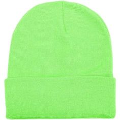 a neon green beanie hat with the word's logo in white on it