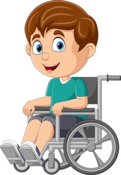 a boy sitting in a wheel chair