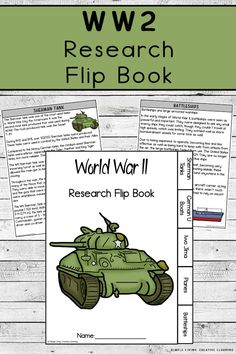 the ww2 research flip book is shown with an image of a green tank