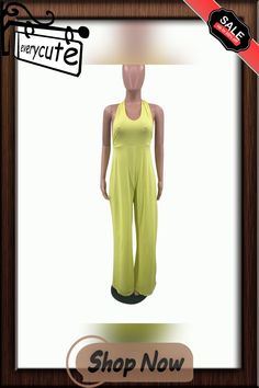 Sexy Solid Color Sleeveless Backless Jumpsuit Summer Stretch Solid Jumpsuits And Rompers, Backless Stretch Jumpsuits And Rompers For Spring, Summer Strapless Solid Color Jumpsuit, Sleeveless Bodysuit For Night Out Beach Season, Sleeveless Bodysuit For Night Out At The Beach, Green Stretch Halter Neck Jumpsuits And Rompers, Green Stretch Halter Neck Jumpsuit, Casual Stretch Backless Jumpsuits And Rompers, Green Halter Neck Jumpsuit With Stretch