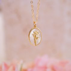 Introducing our lovely and charming June Birth Flower Necklace is the new addition to our Birth Flower Necklace Collection! The necklace features the iconic and beloved Rose, the birth flower for June, symbolizing love and appreciation. This necklace is the perfect gift for someone special or a delightful treat for yourself! The pendant's intricate design showcases the Rose's enchanting beauty, and the necklace's dainty yet eye-catching size will make you fall in love with it over and over again Elegant Birth Flower Necklace As A Gift For Mom, Dainty Rose-colored Flower-shaped Jewelry, Delicate Rose Flower Shaped Jewelry, Delicate Birthstone Necklace With Flower Shape, Delicate Birth Flower Necklaces, Delicate Birthstone Necklace In Flower Shape, Delicate Flower Birthstone Necklace, Delicate Birth Flower Necklace, Elegant Flower Charm Necklace With Birth Flower