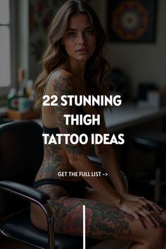 Seductive Tattoos For Women, Unique Leg Tattoos, Lace Thigh Tattoos, Inner Thigh Tattoos, Thigh Tattoo Ideas, Hip Tattoo Designs, Thigh Tat, See Tattoo, Thigh Tattoo Designs