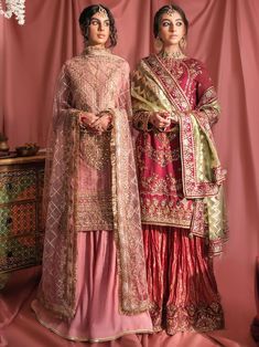 Brand: Aik AtelierProduct: Wedding Festive Look 02Collection: Wedding Festive Unstitched Luxurious CollectionFabric: Net DESIGN DETAILS Embroidered Khaddi Net Front Embellished Organza Neckline Patch Embroidered Khaddi Net Back Embellished Organza front Border Embroidered Organza Back border Embroidered Khaddi Net Sleeves Embellished + Embroidered Organza Sleeves Border Raw Silk Pants Embroidered Net Dupatta Embroidered Organza Dupatta Border Aik Atelier Wedding Festive Unstitched Luxurious Coll Pink Pakistani Wedding Dress, Pink Shalwar Kameez, Pink Kameez, Sharara Dress, Pink Sharara, Pink Monochrome, Pakistan Wedding, Desi Outfits, Desi Wedding Dresses