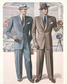 Men's Fashion Illustration, 1940s Mens Fashion, Men In Suits, Der Gentleman, Mens Fashion Illustration, Fashion Illustration Vintage, Lauren Bacall, Humphrey Bogart, Vintage Mens Fashion