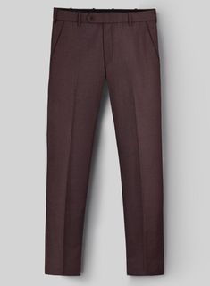 Generate an exceptionally smooth look with our Napolean Dark Wine Wool Pants that advance towards more remarkable opportunity, solace and versatility. Pull out the dashing but composed attitude with these pants, constructed from the 90% Wool and 10% Micro Rayon fabric that bestows the smooth, crisp, and sumptuous textures with a solid finish over a wine tone that provides the ultimate of power clothing. Let your style shine bright with an exquisitely tailored wine pant that serves a correct bala Burgundy Workwear Bottoms With Pockets, Burgundy Straight Work Pants, Burgundy Straight Pants For Workwear, Burgundy Straight Pants For Work, Burgundy Full Length Workwear Pants, Burgundy Full Length Work Pants, Burgundy Full-length Pants For Work, Fitted Burgundy Pants For Work, Burgundy Full-length Bottoms For Workwear