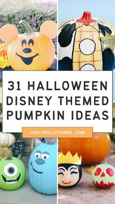 halloween themed pumpkins with the words 31 halloween disney themed pumpkin ideas