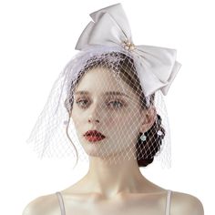 PRICES MAY VARY. 【Excellent Material women's fascinators】This fascinator hat is adorned with a classy large satin bow adorned with feathers, dots veil, pearls, and rhinestones, adding a touch of elegance and femininity to your outfit. 【Womens Derby Hat Design】This kentucky derby dress hats is light weight, skin-friendly and purely 100% handmade, The main material of the oversized bow is satin, soft and smooth, the satin material makes this bow very glossy and classy. The hair hoop is wrapped in Elegant Adjustable Veil For Party, Elegant Wedding Hat With Bow, Elegant White Party Veil, Elegant White Veil For Party, White Bow Headpieces For Party, White Headpieces For Summer Gifts, White Summer Headpieces For Gifts, White Summer Headpiece Gift, White Summer Headpieces As Gifts