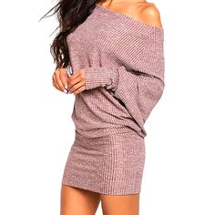 Ladies Off Shoulder Dress, Brand New,Never Worn Bodycon Dress Homecoming, Sweater Dress Casual, Grey Sweater Dress, Dress Sweater, Bodycon Dress With Sleeves, Bat Sleeve, Sweater Dresses, Winter Dress, Sweater Dress Women