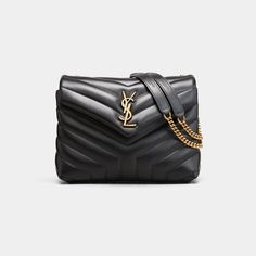 Saint Laurent shoulder bag in overstitched Y-quilted calf leather. Sliding chain and leather shoulder strap may be doubled; folded, 11.8" drop and unfolded, 22" drop. Bronze metal hardware. Envelope flap with YSL logo; snap closure. Center zip pocket divides interior; one slip pocket. Grosgrain lining. 6.6"H x 9.8"W x 3.5"D. Approx. weight 2.1 lb. Made in Italy. Ysl Shoulder Bag, Saint Laurent Bags, Ysl Logo, Yves Saint Laurent Bags, Handbag Heaven, Lou Lou, Saint Laurent Wallet, Bronze Metal, Saint Laurent Bag