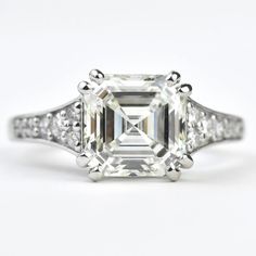 Asscher Diamond Engagement Ring in Platinum - Goldmakers Fine Jewelry Asher Cut Diamond, Asscher Diamond Engagement Ring, Asscher Diamond, Artfully Designed, Asscher Cut Diamond, Ring Settings, Asscher Cut, Mission Statement, Crafted Jewelry