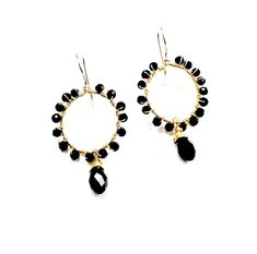 Simply beautiful these hoop earrings with drops of Black glass with gold filled wire a material that will not make you allergic or peel is very durable high quality are unique earrings designed and elaborated designed in modern women and colors In season, feel fortunate to have our exclusive collection of special earrings made for you, a unique fashionista chic woman who is always at the forefront, you will look spectacular and beautiful you will make your outfit look and shine you will be the c Black Small Hoop Jewelry For Parties, Black Hoop Earrings For Everyday, Black Small Hoop Earrings For Party, Black Everyday Hoop Earrings, Everyday Black Hoop Earrings, Modern Black Hoop Earrings For Gift, Modern Black Hoop Earrings As Gift, Black Small Hoop Earrings With Ear Wire, Small Black Hoop Earrings For Everyday