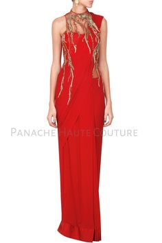 Navy Blue Color Designer Saree Gown by Panache Haute Couture Red Color Saree, Saree Gowns, Hand Embroidered Blouse, Online Shopping Sarees, Lehenga Gown, Celebrity Casual Outfits, Curated Outfit, Indian Designer Sarees, Saree Gown