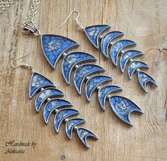 Blue and silver fish jewelry set Statement Celestial jewelry Polymer clay necklace and earrings Some Articulated Fish, Jewelry Polymer Clay, Fish Jewelry, Handmade Clay Jewelry, Silver Fish, Polymer Clay Necklace, Unusual Jewelry, Clay Necklace, Celestial Jewelry