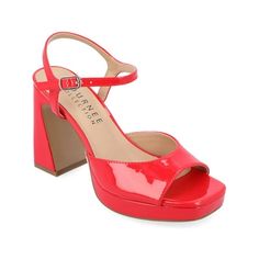 The Ziarre platform sandal from Journee Collection will be the most comfortable sandal you'll have in your closet with its padded footbed. Their patent vegan leather and buckled ankle strap will be the perfect combination of classy yet casual for any occasion. To keep it simple they have an open square toe to give your feet that nice finishing touch. Size: 11.  Color: Red.  Gender: female.  Age Group: adult. Red Platform Sandals, Most Comfortable Sandals, Fashion Shoes Sandals, Open Toed Heels, Round Toe Heels, Journee Collection, Toe Sandals, Ankle Strap Heels, Dress Sandals